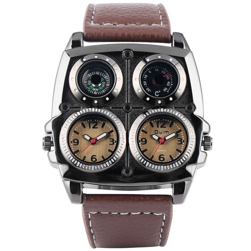 Reloj de pulsera Oulm para hombre correa de cuero ejército militar cuarzo esfera brújula - Imagen 9 de 14