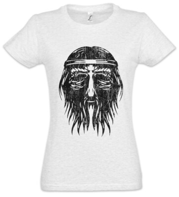 Nordic Barbarian Face Damen T-Shirt Vikings Odin Hugin and Munin Valhall Odhin