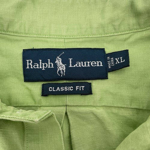 Ralph Lauren Mens Size XL Green Classic Fit Button Down Silk Linen Shirt - Picture 4 of 6