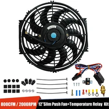 12"ELECTRIC RADIATOR FAN HIGH 800 CFM THERMOSTAT WIRING SWITCH RELAY KIT BLACK