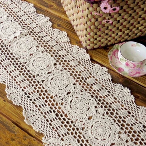 Vintage Hand Crochet Cotton Lace Table Runner Dresser Scarf Doily Wedding Party - Bild 15 von 45