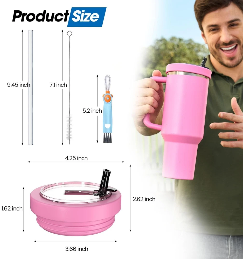 Tumbler Flip Straw Lid Silicone for 40 Oz Stanley Quencher, Leak Proof Cover ...