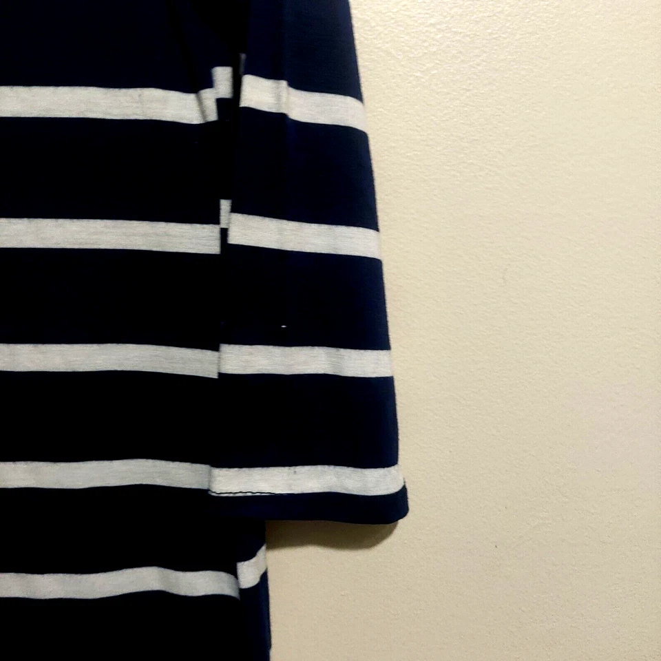 Vestido soprano para mujer medio elástico mangas 3/4 hasta la rodilla azul marino blanco a rayas Foto 4 de 4