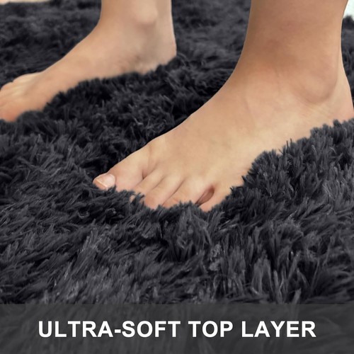 Plush 5x8 Black Shag Area Rug - Ideal for Kids’ Rooms, Machine Washable Comfort - Picture 6 of 11