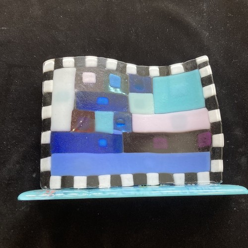 Ocean Magic “Wave Fused Art Glass Handmade 8”x6” Free Standing On Base Original - Picture 7 of 11