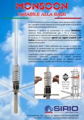 SIRIO MONSOON ANTENNA BASE CB VERTICALE 5/8 26 - 30 MHZ