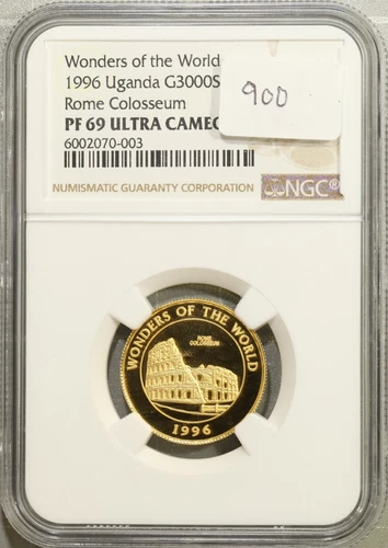 1996 Uganda Gold 3000 Shilling Wonders of the World Rome Colosseum NGC PF69 UCAM