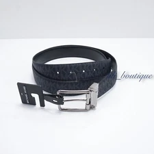 NWT Michael Kors Men's Cut to Size Reversible Belt 34mm PVC Leather Admiral Blue