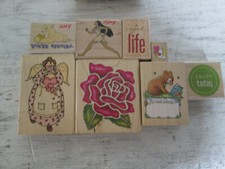Lot of 8 Wooden Scrapbooking Rubber Stamps, Assorted Brands  Sizes, GUC