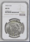 1923 S Peace Silver Dollar - NGC AU 55 B122