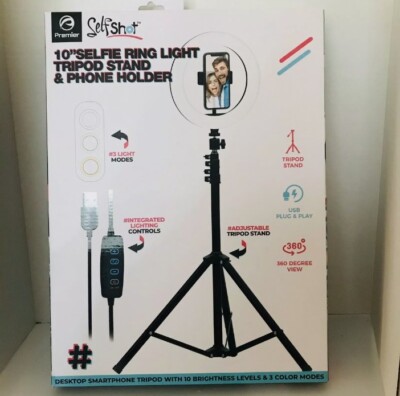 NEW! PREMIER PRO SELFSHOT 10'' RING LIGHT w PHONE HOLDER & 57'' TRIPOD STAND