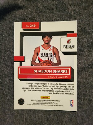 Shaedon Sharpe 2022-23 Panini Donruss Optic Basketball Rated