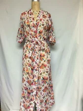 Verdelimon Womens Printed Tie Front Caftan Swim Cover-up O/S Multi 8006076089S