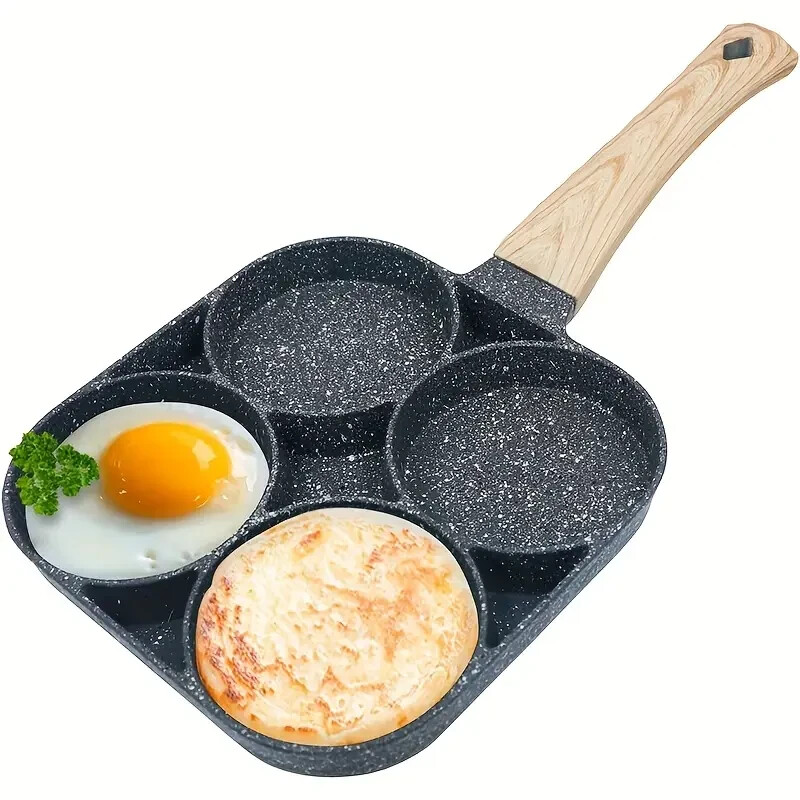 Poêle à frire 4 trous en pierre antiadhésive pour des oeufs parfaits au petit-déjeuner