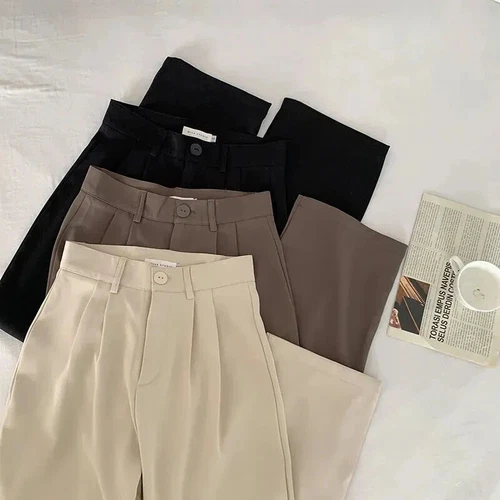 Anzughose Damen Hose Freizeit High Waist Gerades Büro Bein Weite Lang Herbst - Bild 2 von 23