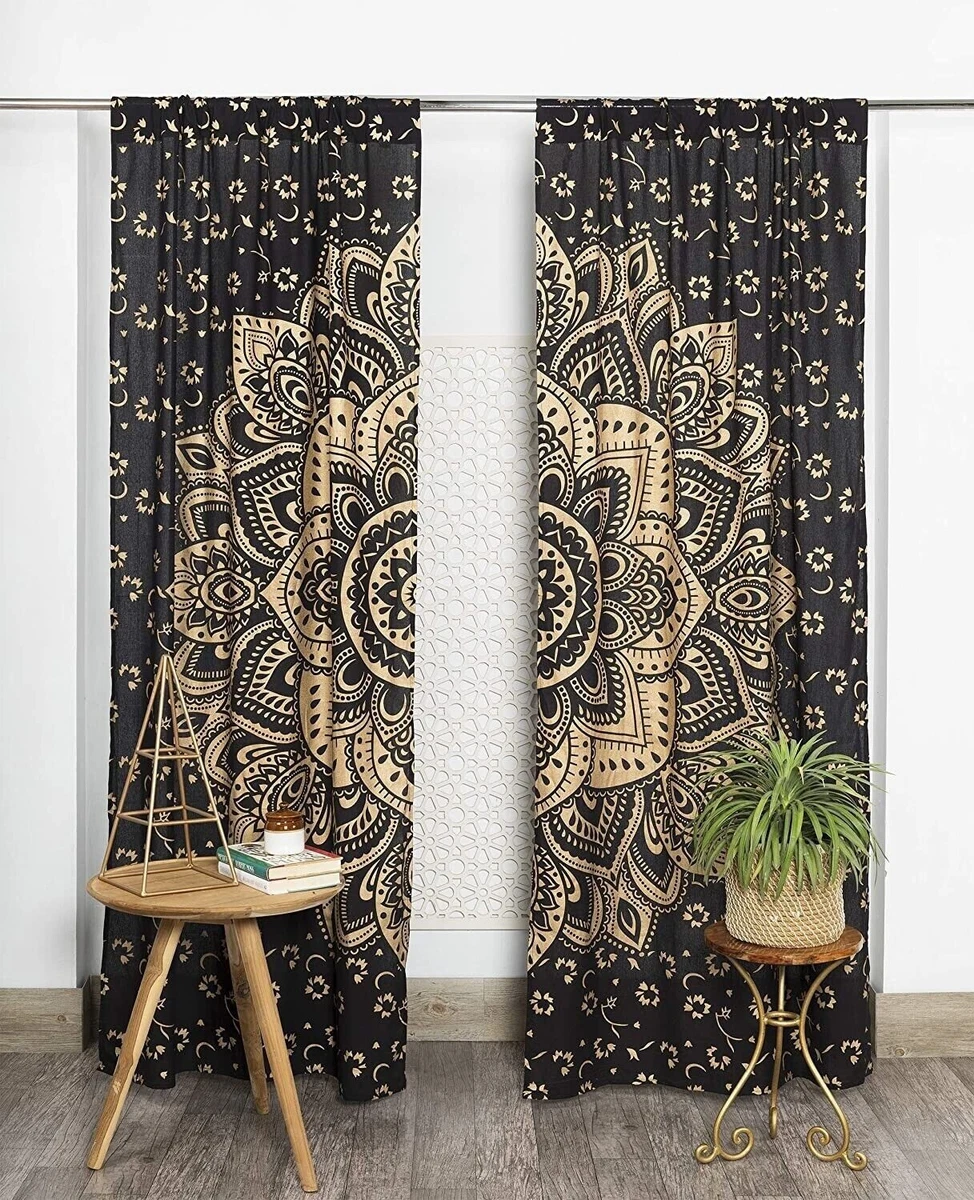 JUEGO DE 2 CORTINAS FLORALES INDIAS – ALGODÓN 100%, TAPIZ HIPPIE PARA VENTANA O PARED