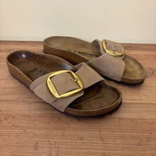 BIRKENSTOCK Madrid Big Buckle Slide Sandals Women Size 36 Sandcastle Tan Suede