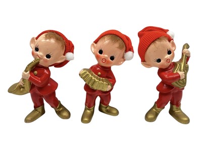 Vtg Inarco 3 Christmas Pixies Elves Muscians Musical Instruments Enesco E-3283