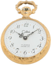 Vintage Calibiri Floral 17 Jewel Mechanical Pocket Watch Gold Tone France