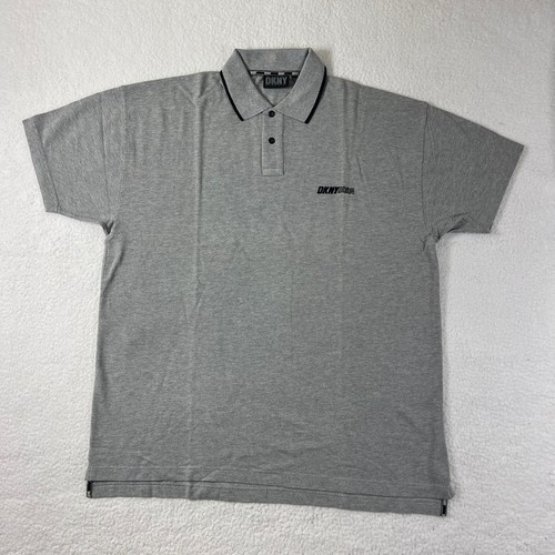 DKNY, DKNY Polo Shirt Men's M Grey Short Sleeve Tipped Collar Logo USA VTG NWT