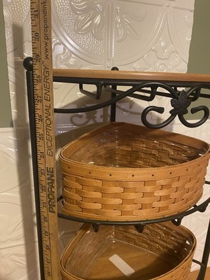 Longaberger Wrought Iron Corner Stand w 2 WoodCraft Shelves + 2