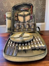 Picnic At Ascot Original Picnic Backpack Service For 4 Green Wine Insulated Bag