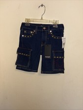 NWT True Religion Boy  s Denim Cargo Shorts Size 8 Years Ricky Relaxed Straight