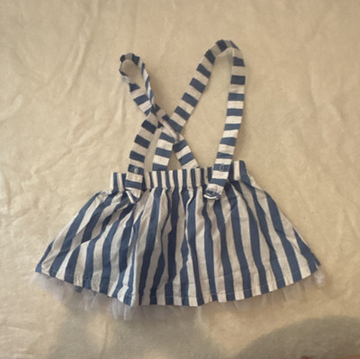 Peanuts Girls Blue/White Striped Skater Suspender Skirt, Tulle Hem, 18M
