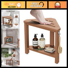 15" Shower Foot Rest with Side Hook, HDPE Waterproof Corner Shower Stool for