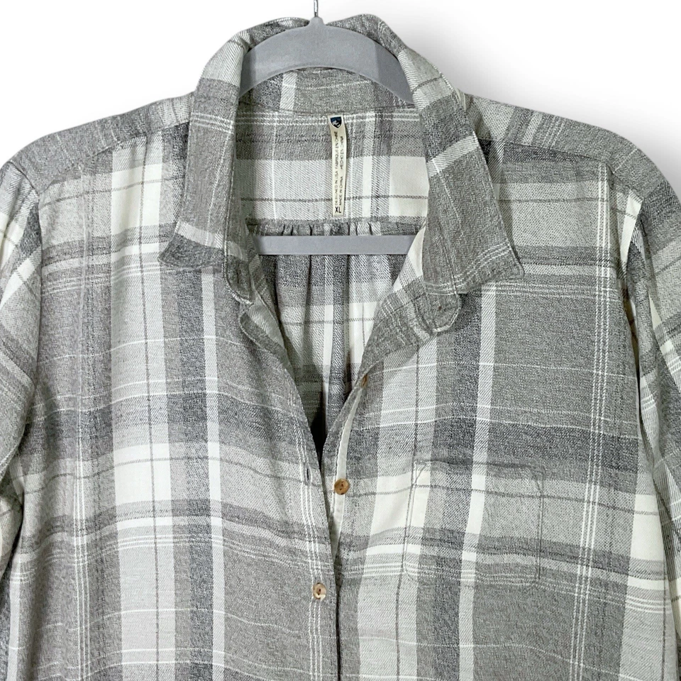 Camisa de franela a cuadros Kuhl para mujer talla XL con botones manga larga gris grunge Foto 2 de 4