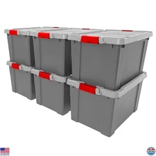 IRIS USA 20 Gallon Heavy-Duty Lockable Storage Totes - 6 Pack, Stackable Bins