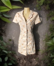 Collared Button Down Shirt Dress Size Small (4) Golden Cherry Print Short Sleeve