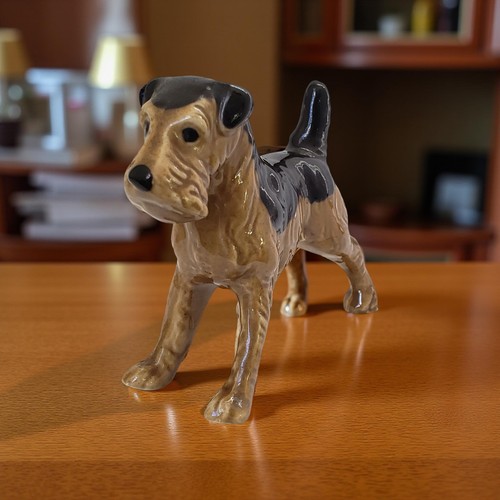 Vintage Airedale Terrier Dog Figurine Tan Brown Standing 6"