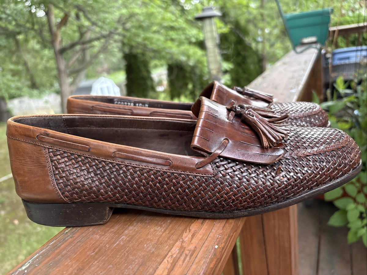 Cole Haan ブラウン レザー ローファー 10 1/2 28cm BRAGANO BY COLE HAAN #C00270 BROWN LEATHER WOVEN TASSEL ITALIAN
