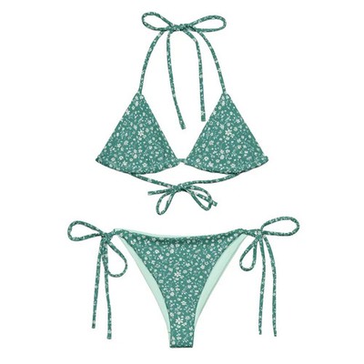 Ditsy Floral String Bikini Teal Boho