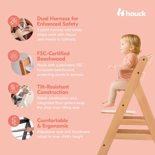 Asiento de silla alta ajustable Hauck Alpha+ Grow Along, madera de haya, natural (caja abierta) - Imagen 4 de 6