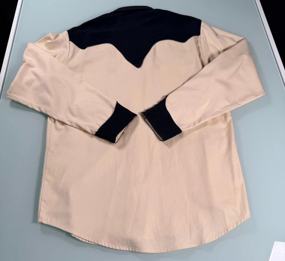 Roper Western Shirt Mens L Cream Body W/ Black Yoke Embroidered Pearl Snap  VTG - Image 4 of 4