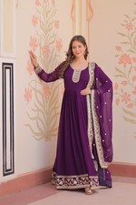 Stylish Heavy Chinnon Purple Gown Silk ReadyMade With Dupatta For Wedding Wear
