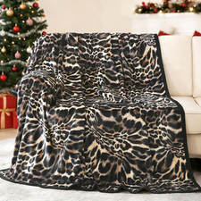 Cheetah Fuzzy Flannel Fleece Throw Blanket for Sofa, Couch, Bed, Leopard Print B