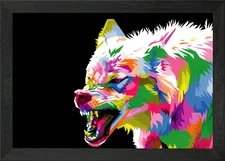 Colorful wolf in pop art Framed Wall Art Poster Canvas Print Picture