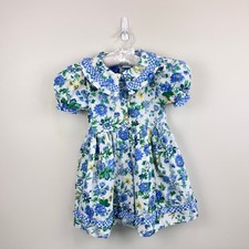 Vintage Rachel's Kids Floral Gingham Ruffle Dress Blue Yellow Girls 6
