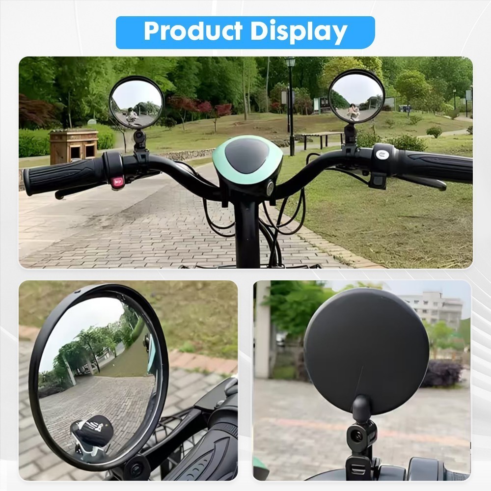 Ebike MTB Road Bike Rearview Mirror Bicycle Rear View Mirrors 360° Convex Side