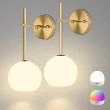 Gold Battery Operated Wall Sconces Set of 2, Rechargeable Wireless Wall Lights w