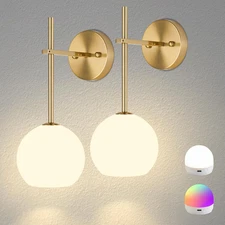 Gold Battery Operated Wall Sconces Set of 2, Rechargeable Wireless Wall Lights w