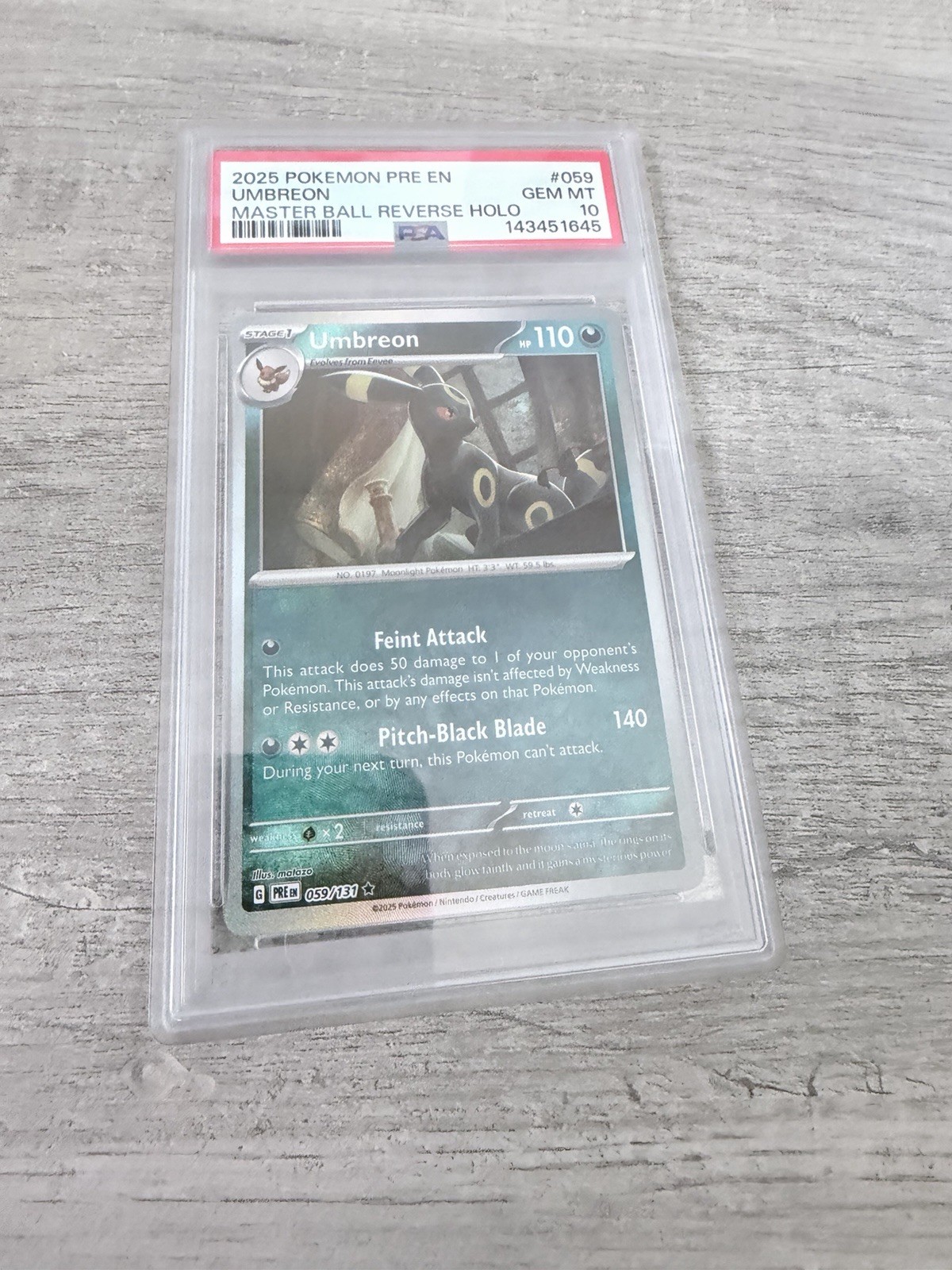 2025 Pokemon EN-Prismatic Evolutions Umbreon Holo Rare Master Ball PSA 10 #059