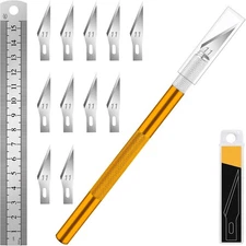DIYSELF Craft Knife Hobby Knife Kit w/11 Blades + 15mm Steel Ruler Gold