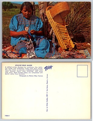 Vintage Apache Bead Maker Postcard Petley Studios Native American Culture