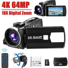 4K Video Camera 64MP Camcorder 18XZoom 3"270 Screen Vlogging Camera Youtube 32GB