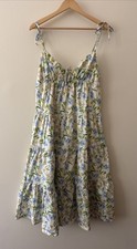 ASTR The Label Tie Strap Tiered Maxi Dress Size Large Yellow Blue Floral Revolve