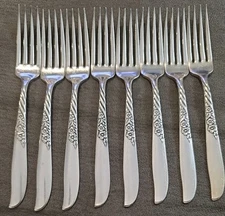 1958 Wm. A. Rogers "Wildwood/Always" 8 Dinner Forks Silverplate Oneida Ltd.
